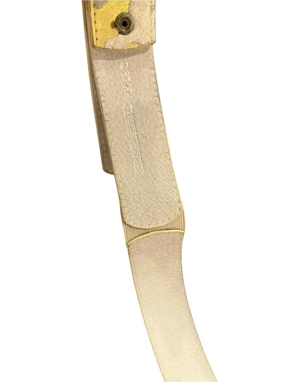 Neutral Gold Accent Cowhide Leather Fur Belt with Antiqued Brass Buckle